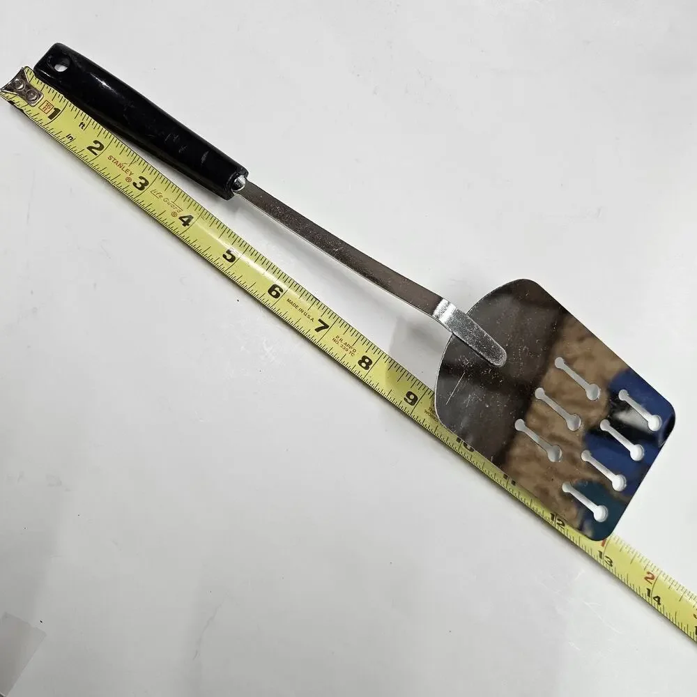VTG EKCO Slotted Keyhole Spatula Flipper Turner Chrome Black Handle USA 13